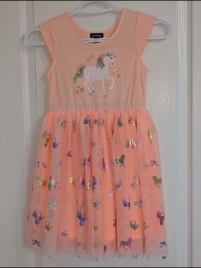 Zunie Peach Unicorn Tulle Dress with Metallic Accents